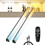 Under Cabinet Lighting Wireless with Remote,Rechargeable Battery Operated Closet Lights,3 Color Magnetic Dimmable led Strip Lights,Under Counter Lights for Kitchen,Shelf,Bedroom (Black-2PCS, 30cm)