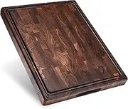 Sonder Los Angeles, Made in USA, Large Thick End Grain Walnut Wood Cutting Board with Non-Slip Feet, Juice Groove, Sorting Compartments for Kitchen 17x13x1.5 in (Gift Box Included)
