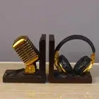 Bookends Microphone Headset Shape Resin Book Holder for Desk for Table Shelf