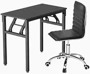 Artiss Computer Desk Office Chair PU Leather Set Foldable Home Study Table Black