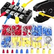 aikoolwer 22-16 16-14 12-10 Gauge Mixed Quick Disconnect Electrical Insulated M4 M5 M6 M8 Ring Crimp Terminals Connectors Assortment Kit Wire Cable Assorted Kit Splice