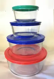 Pack of 4 Pyrex Round Glass Food Storage Container W/Lid 1, 2 ,4, 7 cup SALE!!!!