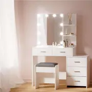 5 Drawers Artiss Dressing Table Set Stool 10 LED Bulbs White