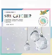 folia 23849 23849-Sun Catcher Crystal Trio Pack of 3 Glass Suncatchers with 16 m Metallic Yarn, Diameter 2, 3 and 4 cm Crystals for Hanging, Transparent/Gold