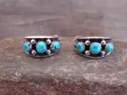 Native American Indian Sterling Silver & Turquoise 3/4" Hoop Earrings - Largo