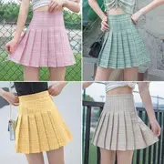 Inset Shorts Plaid Pleated Skirt Green - M