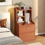 Classic Nightstand Multi-Compartment Storage Reddish-Brown Wood Grain 70cm