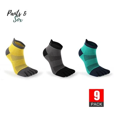 9 x Running Sports Five Finger Toe Socks Men Cotton Ankle Grey Blue Black Green