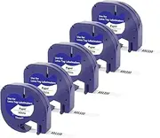 Leyatry Compatible with DYMO LetraTag Refills White Paper 91330 10697, 1/2" x 13' 12mm x 4m Black on White Label Maker Tape for dymo Letra Tag LT-100H LT-100T Plus Printer, 5-Pack