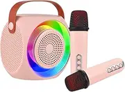 Daseeme Mini Karaoke Machine Wireless Microphone and Speaker Set with 2 Microphone LED Color Light Handheld Mic Karaoke Speaker Gifts for Birthday Party Desktop Outdoor Home KTV Set