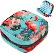 Period Bag,Sanitary Napkin Storage Bag,Flamingo Tropical Leaves Flowers,Tampon Holder for Purse