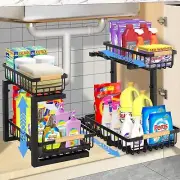 2 Pack Under Sink Organizer, Metal Slide out Shelf Pull Out Black