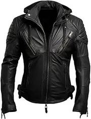 [Sumairah] Mens Blazer Black Stand Collar Punk Motorcycle Biker Zipper Genuine Leather Jackets