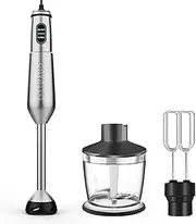 Immersion Blender Handheld 1000W Powerful Hand Blender, Scratch-Resistant Hand Mixer with 20 Speeds, Heavy Duty Copper Motor Stainless Steel Smart Stick with Egg Beaters and Chopper/Food Processor