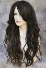 Long Beach wavy Brown mix Full Human Hair Blend wig HEAT OK bangs wnta