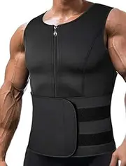 Sauna Suit for Men Waist Trainer Vest Zipper Body Shaper with Adjustable Tank Top Sauna Workout