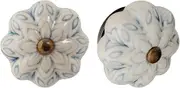 Nicola Spring Ceramic Cupboard Drawer Handle Knobs - Vintage Flower Design - Grey/Blue - Pack of 6