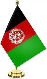 Afghanistan Desk Small Flag Set,5×8 Inch Mini Afghans Desktop Banner,12" Metal Solid Pole Decor,Tiny Digital Printed Polyester Banner With Golden Base