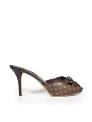 Brown Monogram Heeled Mules