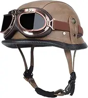 Open Face Motorcycle Helmets Vintage Pilot Style Adult Leather Helmet with Goggles Retro Motorcycling Scooter Half Helmets for Men Women C,Medium
