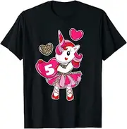 [X.Style] 5th Birthday Unicorn Shirt Girls Age 5 Leopard Print ds195 T-Shirt (2XL) Black