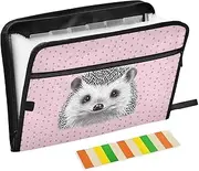 Quteprint 13 Pockets Expanding File Folder with Zipper Closure, Cartoon Animal Hedgehog Accordion File Folder with Sticky Labels, Letter Size A4 Papers Expandable File Document Organizer