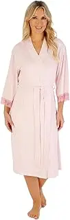 [Slenderella] Gaspe Lace Trim 3/4 Sleeve Supersoft Kimono Wrap Gown Robe