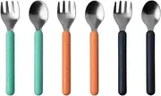 Boon Chow Toddler Stainless Steel Utensils Spoon and Fork 6-Piece Set, Mint/Orange