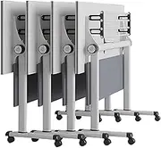 Mobile Folding Conference Table Set 4 Pcs | Rolling Seminar Meeting Table with Wheels | Flip Top | 55.1x23.6x29.5in