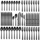 48-Pieces Black Silverware Sets for 8, Flatware Set with Steak Knives, Stainl...