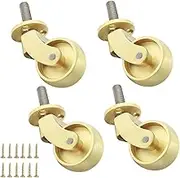 Set of 4 Solid Brass castors Wheels, 4 Pieces Furniture castors Made of Solid Brass, Swivel castors Transport castors, Antique Polished Brass castors for Furniture, with M8 Threaded Rod, Mute Wheels,