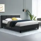 Bed Frame Platform Double Size Mattress Fabric Wooden Slat Base Charcoal