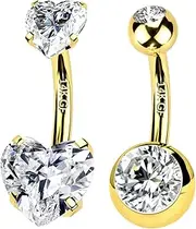 ALACLO 2pcs 14k Gold Filled Belly Button Rings, 14G 10mm Threaded Barbell Belly Button Piercing, Navel Ring Piercing Jewelry