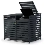 NNEMB Double Wood Wheelie Bins Storage Shed, 2 Door Garbage Rubbish Bin Enclosur