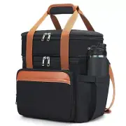 15L Expandable Large Insulated Lunch Box Cooler Bag for Men Black Brown