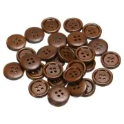 30pcs Wooden Sewing Button 18mm 4 Holes Round Craft Buttons, Coffee