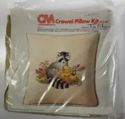 Raccoon Crewel Pillow Kit Erica Wilson 14x14 Columbia-Minerva 1976 Vintage #7697