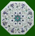 Shiny MOP Inlay Work Coffee Table Top Octagon White Marble Patio Entryway Table
