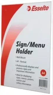 Esselte 47580 Wall Mount Menu Sign Holder A4 Portrait