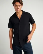 [Jag] Jag Men's Francis Knitted Cotton Shirt In Black Size Xs XS Black