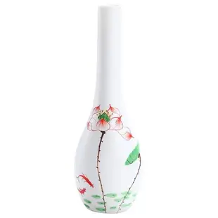 陶瓷花瓶手繪荷花供佛插花瓶白瓷家用臥室觀音玉凈瓶桌面水培擺件