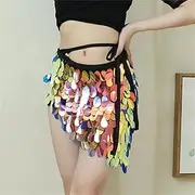 [Generic] Belly Dance Hip Scarf Halloween Party Belly Dance Hip Towel Sexy Sequins Triangle Turban Tassel Waist Chain Dance Performance Costume Belly Dance Waist Belt(Blue Gold,90cm)