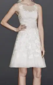 DANNY COUTURE Ivory Lace Tulle Embellished Short Wedding Dress New Womens Sz 18