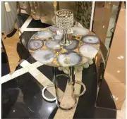 18" Round Natural Brown Agate Stone Console Bar Coffee Table for Balcony Decors