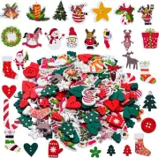 200 Pieces Christmas Wooden Buttons Assorted Christmas Art Craft Buttons for Han