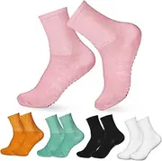 BIUDECO Elastic Non Slip Yoga Socks 5 Pairs Soft Cotton Grip Socks for Women Dance High Ankle Comfortable Unisex Diverse Colors