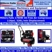 Millers Falls 1780W 2.4HP 35 Litre Oil-Free Air Compressor Low Maintenance Quiet