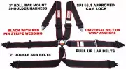 6 POINT RACING HARNESS PULL UP LAP BELT BAR MOUNT 3" CAM LOCK SFI 16.1 BLACK/RED