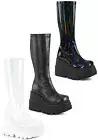 Pleaser Demonia 4 1/2 Inch Wedge Platform Stretch Knee High Boot, Back Zip