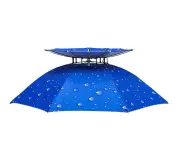 Outdoor Fishing Travel Foldable Windproof Anti-UV Sun Rain Umbrella Hat Cap Blue